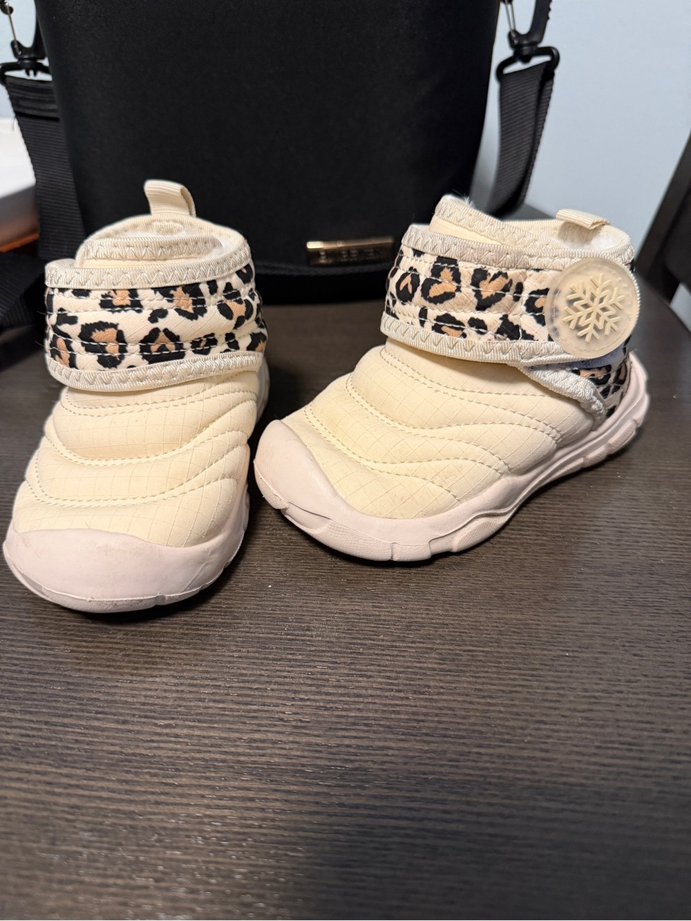 Kids Leopard Trim Winter Ankle Boots - Cream